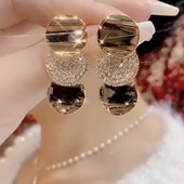 超闪金色圆片耳环小众独特耳饰高级感轻奢耳钉2025年新款 银针耳坠