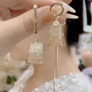 气质AB款几何长款设计感纯银针耳饰女高级小众轻奢不对称耳环洋气