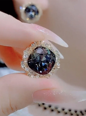 925银针耳钉睡觉不用摘耳环女闪钻灰色水晶轻奢气质高级洋气耳饰