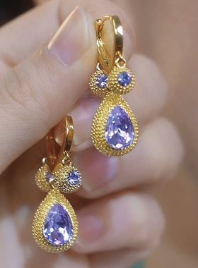 紫色镶钻榴莲球球耳扣精致小巧小众设计耳环2025年新款高级感耳饰