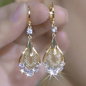 新中式 洋气耳饰 复古网状水晶水滴耳环轻奢高级感气质百搭耳扣时尚