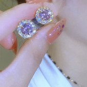 紫色锆石耳扣耳环韩国网红耳钉2025年新款 通勤百搭小巧耳饰 潮时尚