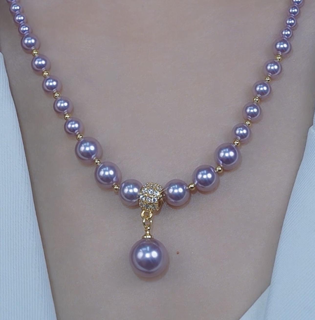 新款紫色仿珍珠项链简约法式