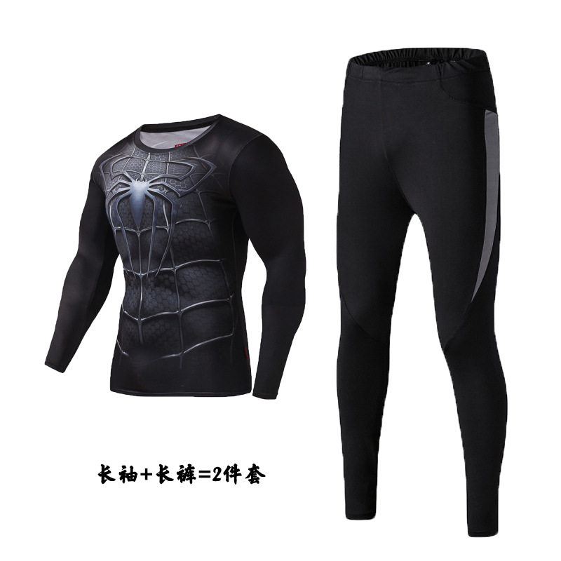 男COS水母衣超人蜘蛛侠健身跑步潜水服足球长袖紧身冲浪速干泳衣