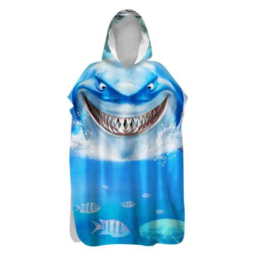 大鲨鱼印花连帽双面绒浴袍斗篷
