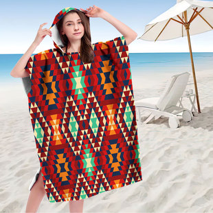 加长成人民族风连帽浴袍潜水游泳斗篷沙滩可穿式 套头毛巾浴巾134