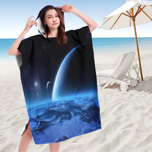 加长成人星空系列连帽浴袍潜水游泳斗篷沙滩可穿式套头毛巾浴巾88