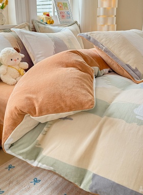 定做A类加厚珊瑚牛奶绒四件套2.48*2.48加绒床单被罩2.29*2.3*2.4