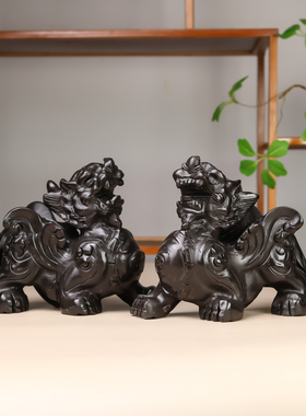 天然黑曜石貔貅摆件一对