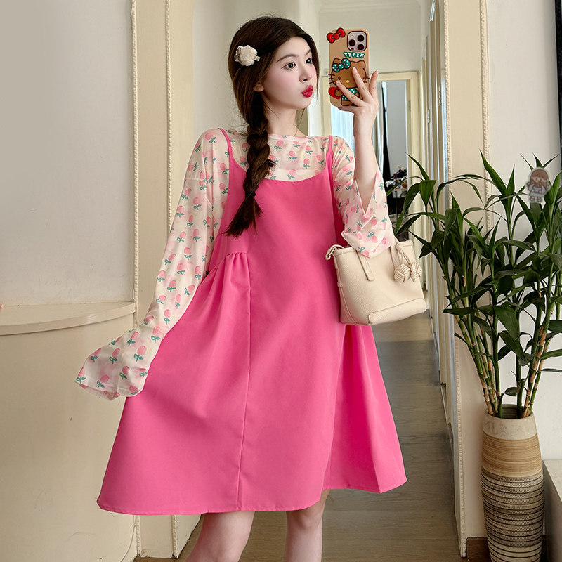 PREGNANT SPRING DRESS DOPAMINE SUNDRESS 2024 SUMMER NEW SUIT TOP SPRING AUTUMN STRANDS SKIRT