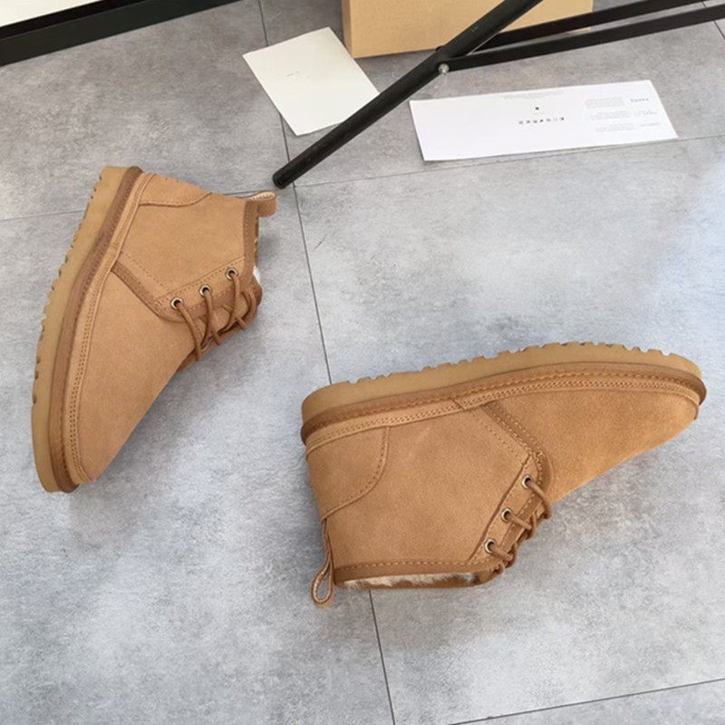 SHEEPSKIN FUR INTEGRATED SNOW BOOTS MENS ANTI-SLIP WARM THICKENED WOOL PLUS SIZE NORTHEAST COTTON SHOES WINTER LACE-UP MENS SHOES