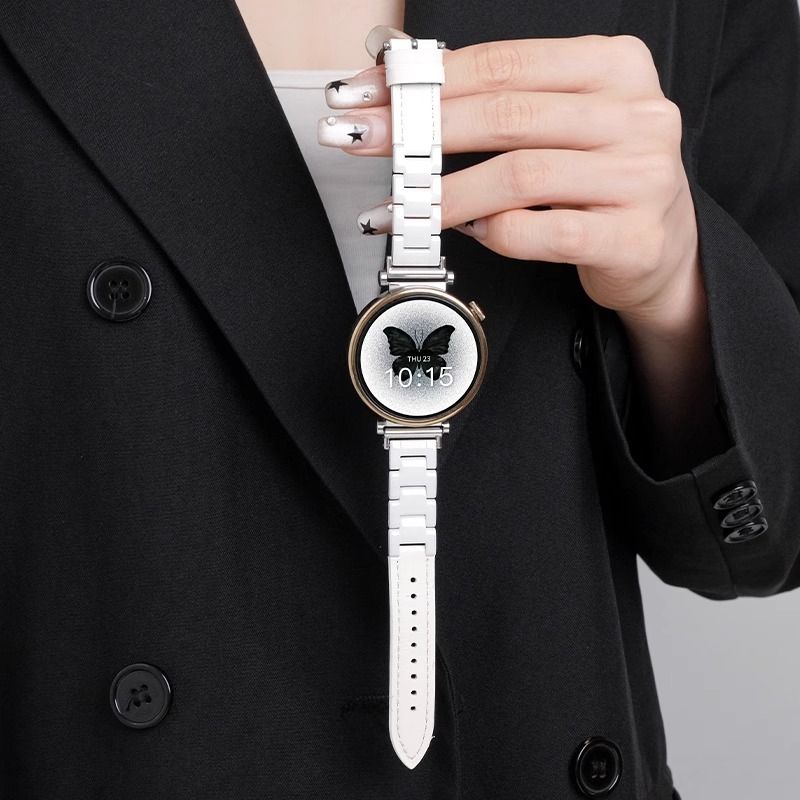 三株陶瓷拼皮质表带 适用华为FIT4通用FIT3小米9pro红米watch5/4