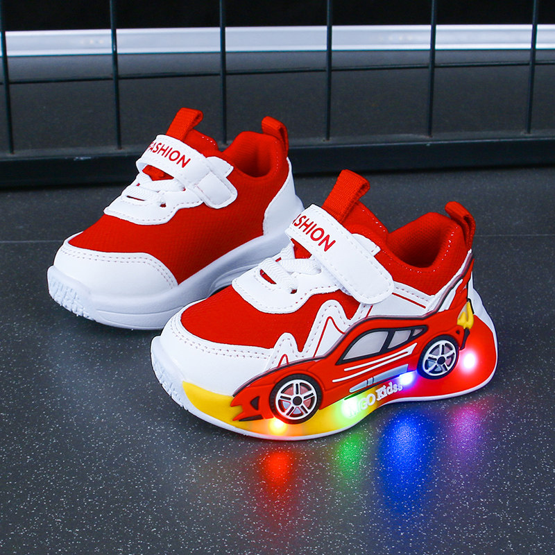 男女童运动鞋春秋新款亮灯中小童宝宝鞋子软底防滑板鞋儿童学步鞋