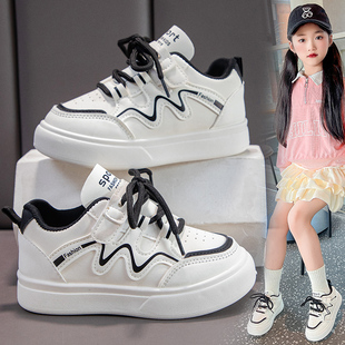 2025春季新款时尚潮鞋魔术贴儿童学生小白鞋男皮面运动鞋中大童鞋
