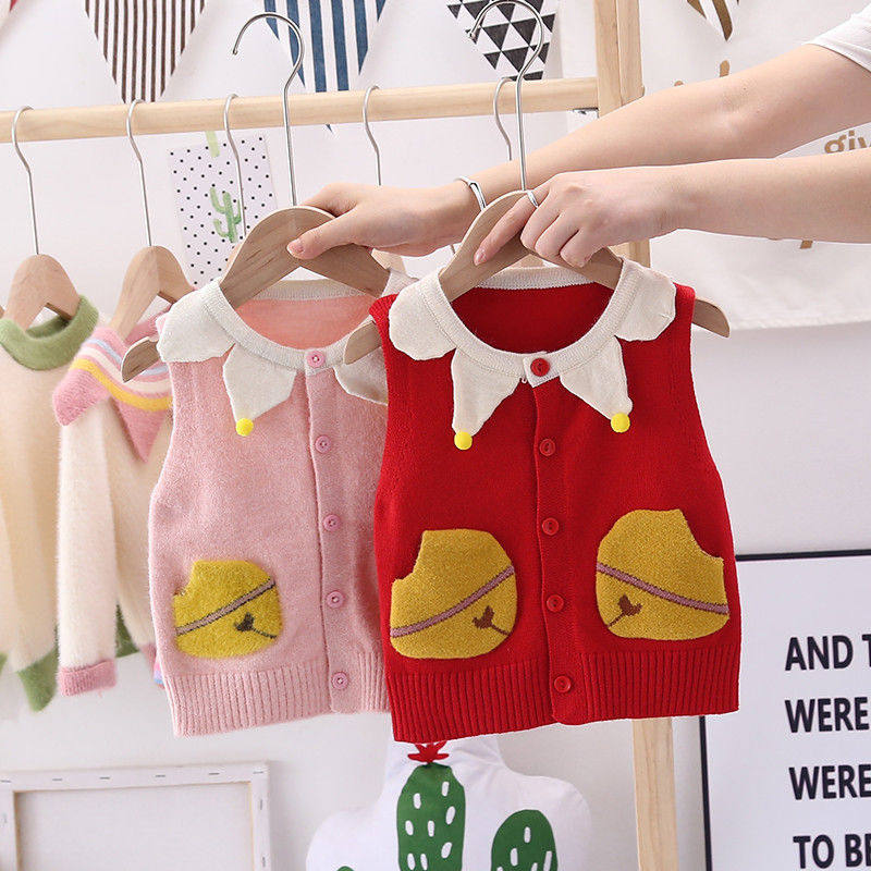 儿童马甲春秋季女童开衫毛线毛衣薄款中小童宝宝针织衫婴儿背心潮