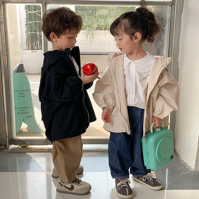 아동 후드 윈드 브레이커 봄 가을 한국 소년의 중간 길이 한국 느슨한 코트 다용도 소녀 와이드 코트 트렌드