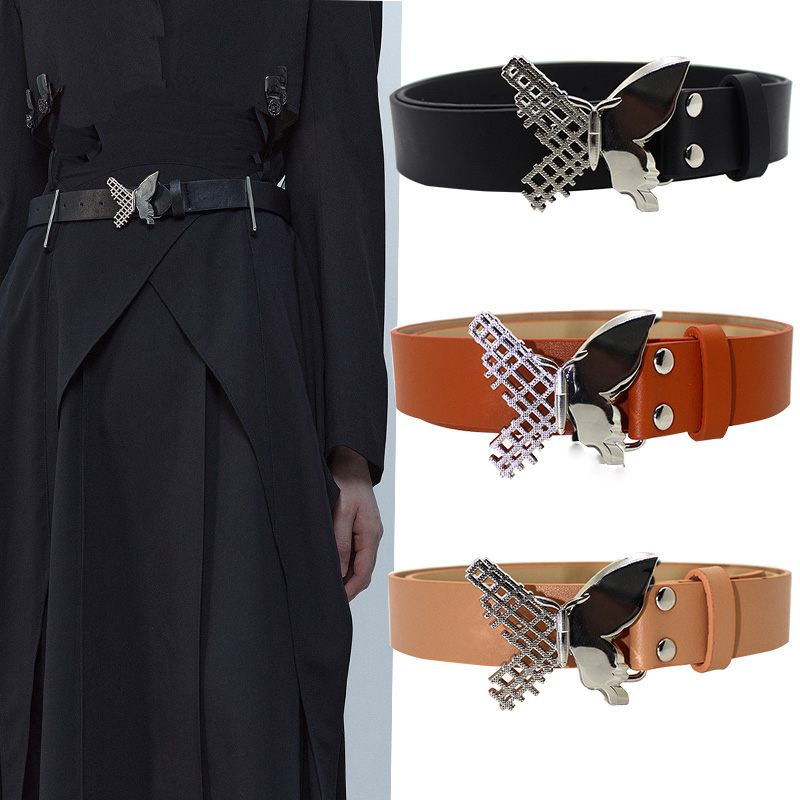 时尚金属蝴蝶按扣腰带女INS 百搭日韩装饰牛仔裤裙子简约皮带男潮