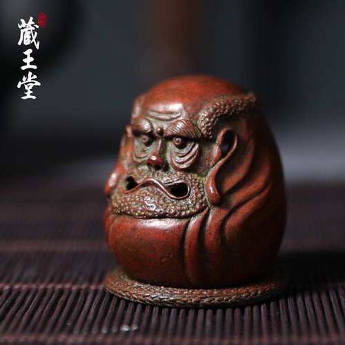 雨宫宗 纯铜达摩镂空袖珍香炉摆件手工紫铜香插茶案香薰茶宠配件