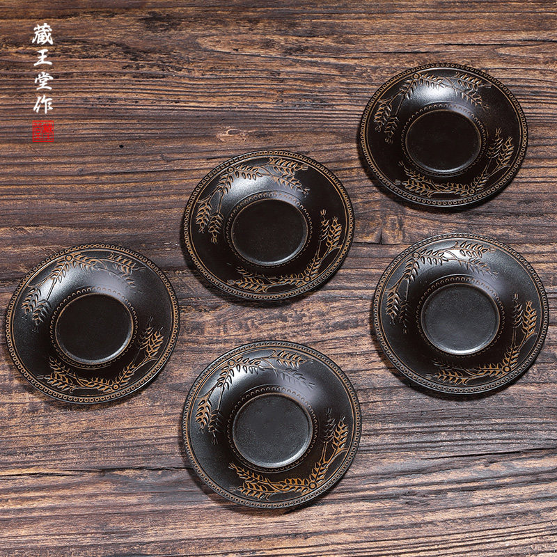 日式隔热杯垫茶道零件配件圆形铸铁复古茶杯垫隔热茶托防烫杯垫
