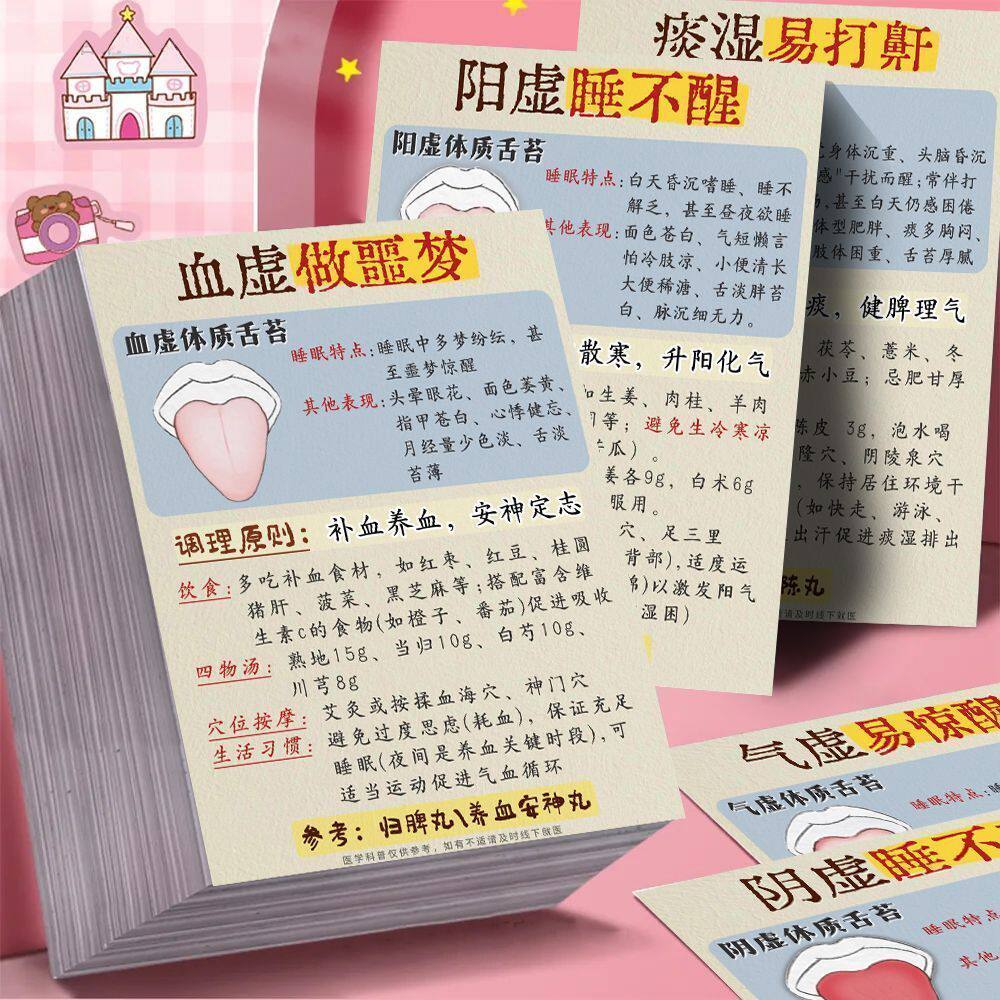 24张中医舌诊睡眠体质贴纸中医健康养生调理医学看舌头舌苔看身体
