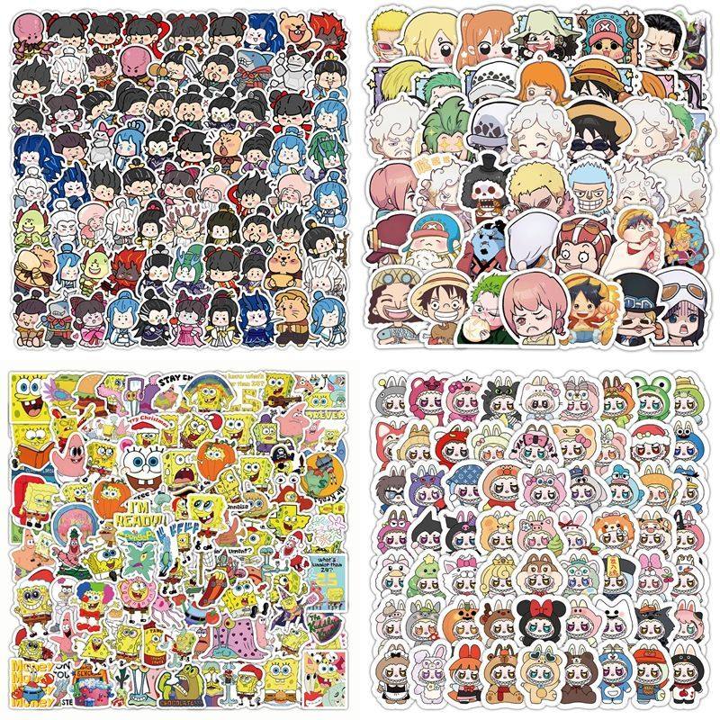 500张海贼海绵宝宝贴纸卡通防水笔记本行李箱标签防水立体装饰贴