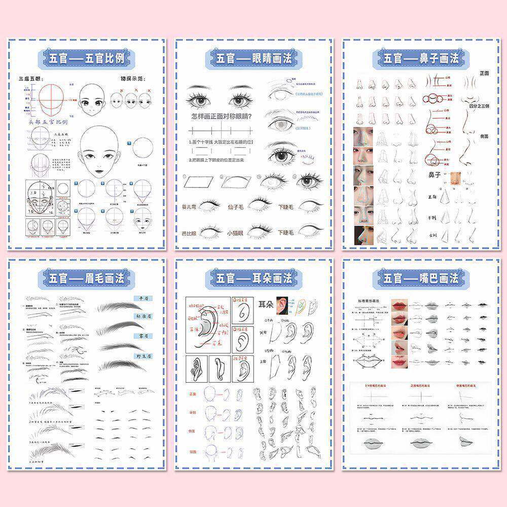 24张五官画法贴纸美术生看过来绘画参考新手学画画板绘眼睛教程