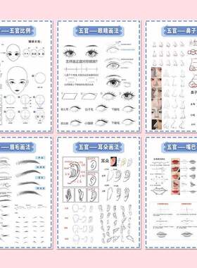 24张五官画法贴纸美术生看过来绘画参考新手学画画板绘眼睛教程