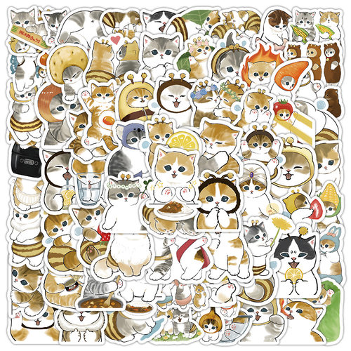 100张可爱小猫贴纸 呆萌卡通猫咪装饰个性宠物插画手机壳防水贴画