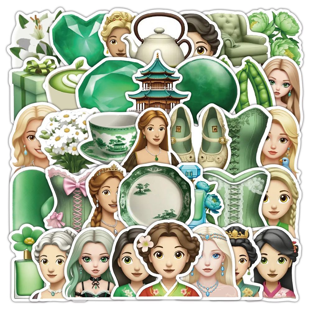 绿色系新中式青竹翡翠emoji爆款贴纸周边手账手机diy装饰防水贴画
