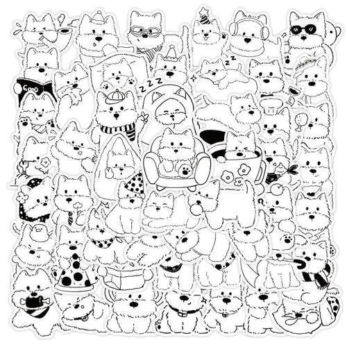 黑白西高地小狗贴纸可爱简笔画贴