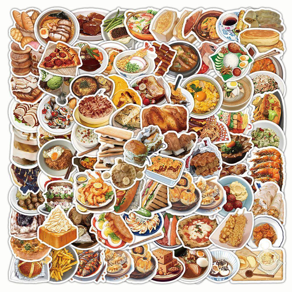 200张卡通写实食物贴纸ins美食创意桌面diy手账防水装饰素材贴画