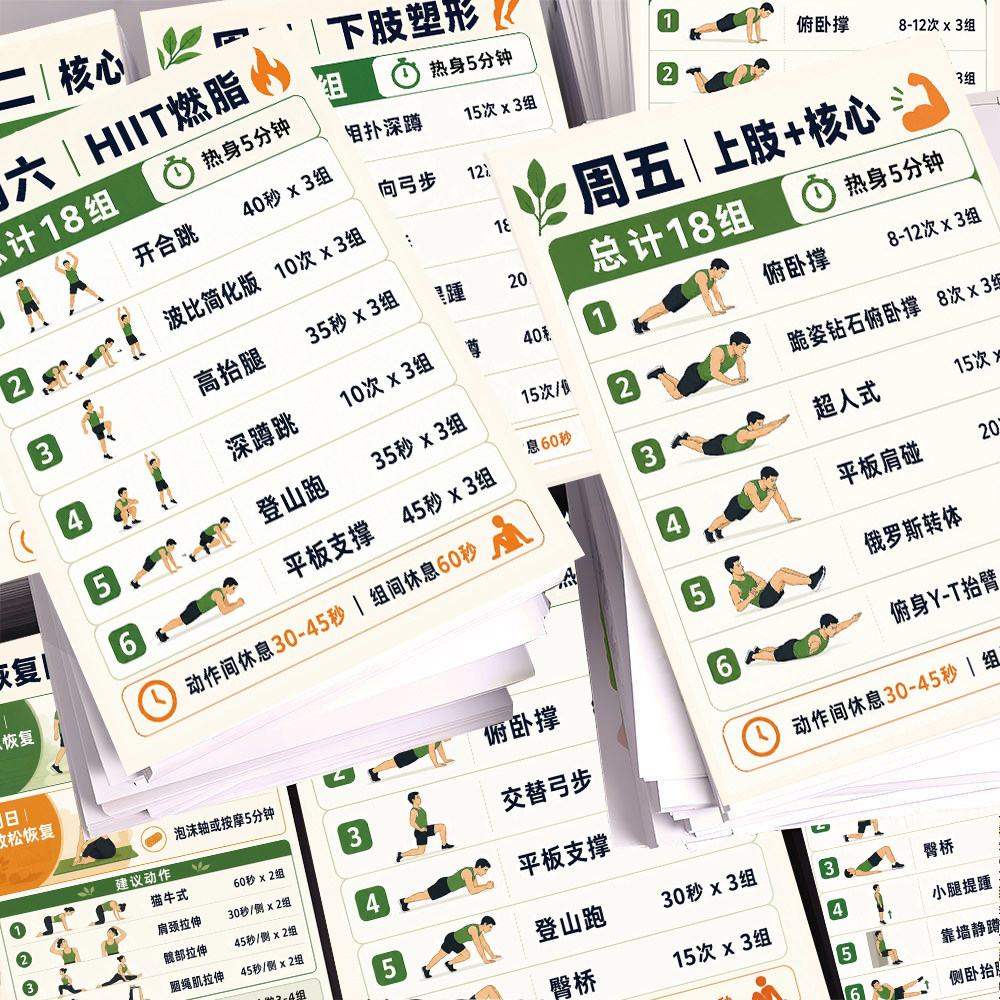 健身教学贴纸健身计划无器械运动女生新手攻略防水不干胶墙面贴画