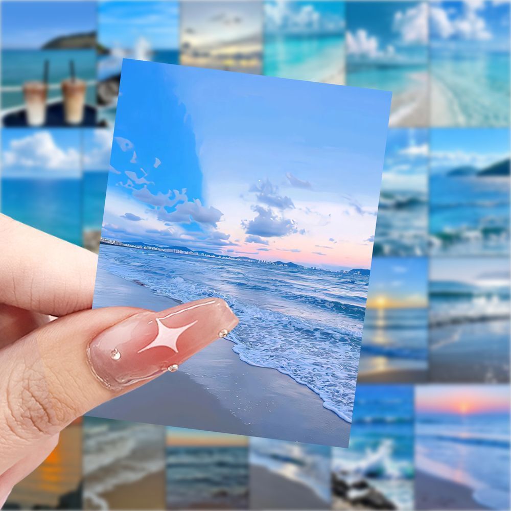126张夏日海边风景氛围感贴纸ins高颜值天空大海艺术贴画防水diy