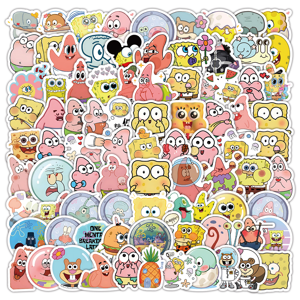 120张海绵宝宝卡通动画贴纸diy自粘手机行李箱标签立体不干胶贴画