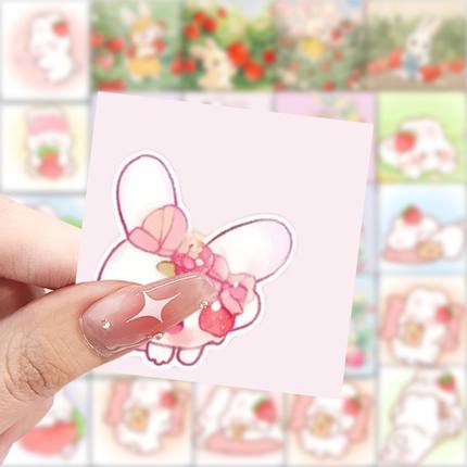 草莓兔兔可爱头像贴纸卡通治愈动物表情包贴画diy电脑笔记本装饰