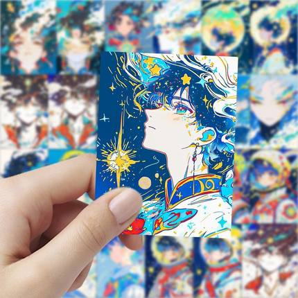 二次元涂鸦少年贴纸治愈梦幻高颜值贴画diy手机电脑笔记本装饰图