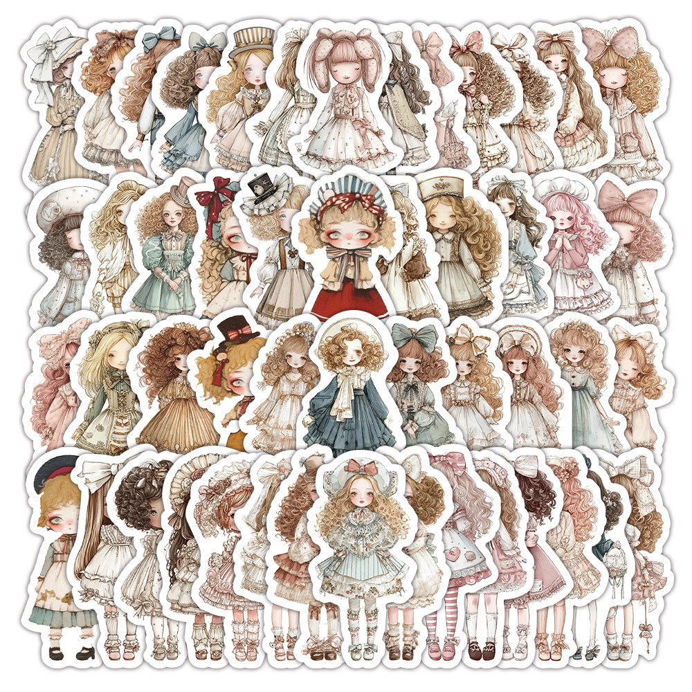 60张洋娃娃贴纸可爱卡通女孩儿童装饰手机壳行李箱防水不留胶贴画