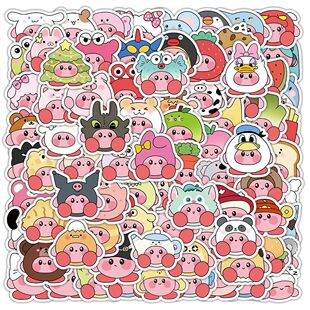 206张星之卡比贴纸可爱卡通手账装饰周边头盔杯子手机壳防水贴画