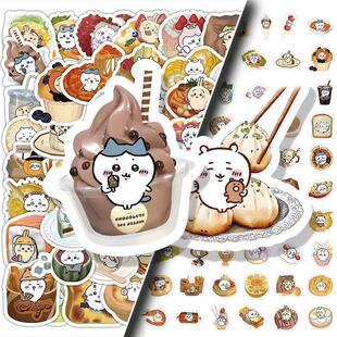 200张chiikawa食物贴纸爆款 标签贴画 ins卡通可爱吉伊卡哇手账包装