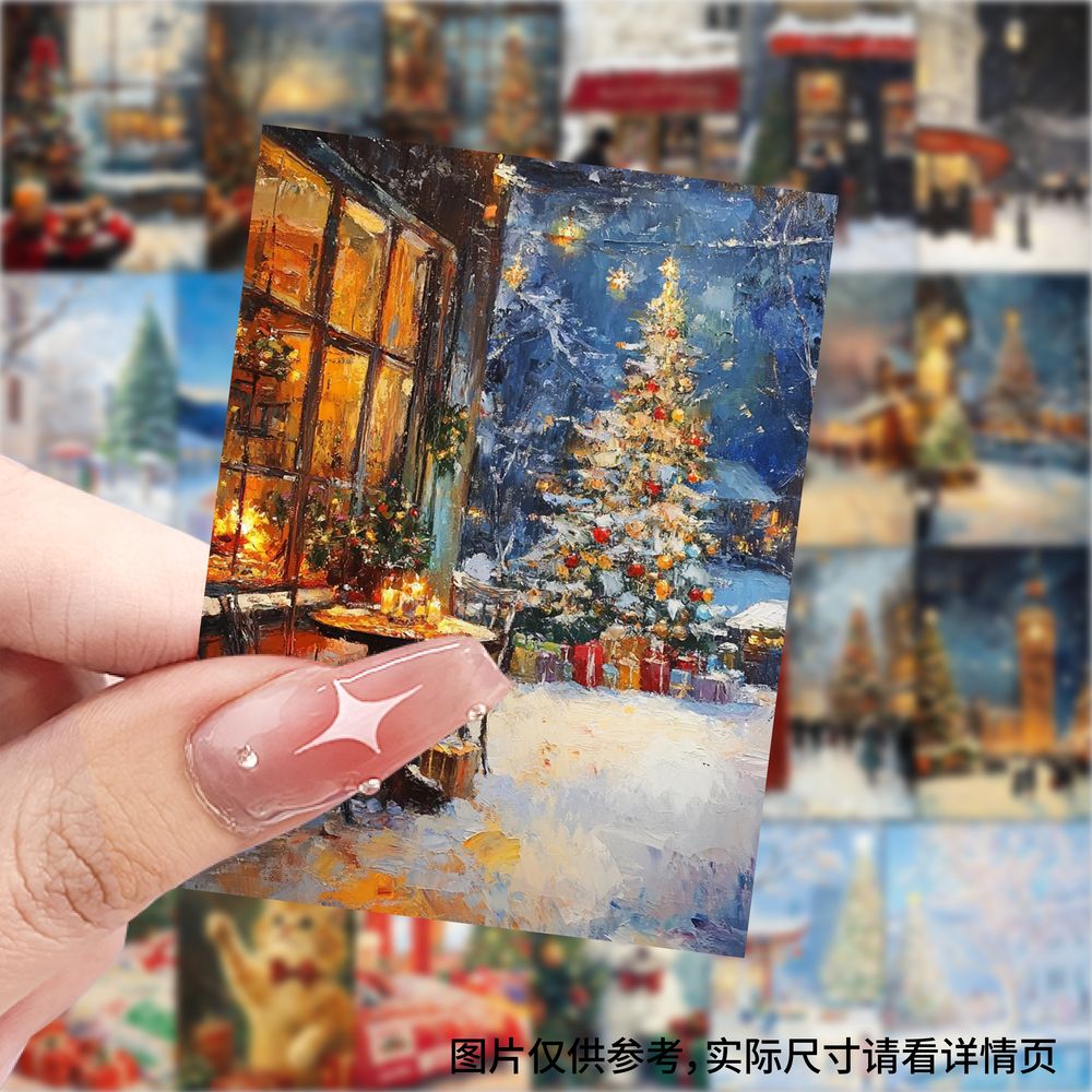 126张圣诞节油画壁纸贴纸节日圣诞树礼物diy自粘手机壳行李箱贴画