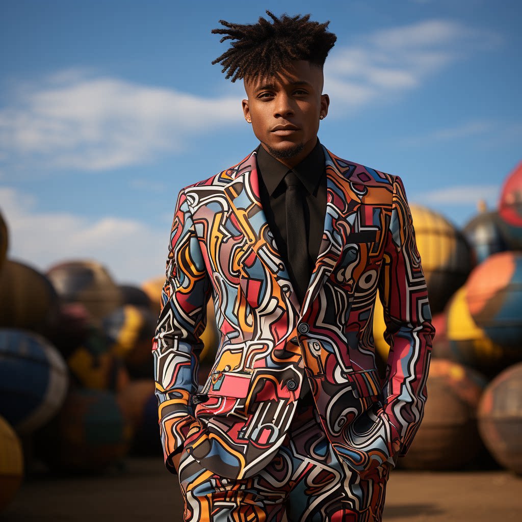 高级感复古花纹西装套装潮流2024新款流行男士新款韩版修身休闲