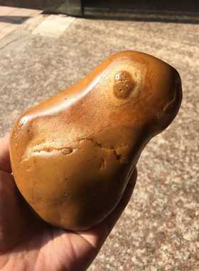 赣江信江籽料水冲黄蜡石细蜡碧玉磨砂胶蜡冻蜡金纹手把件摆件金蟾