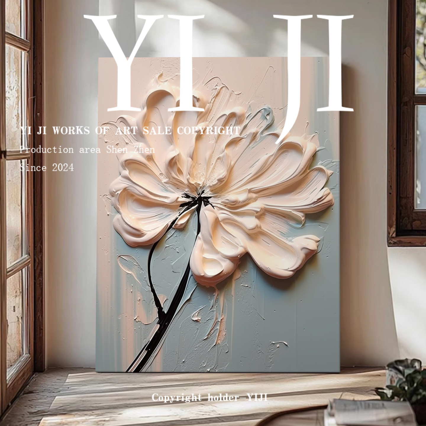 YJ.ART原创手绘《氤梦初醒》大画幅现代客厅玄关抽象艺术肌理挂画图片