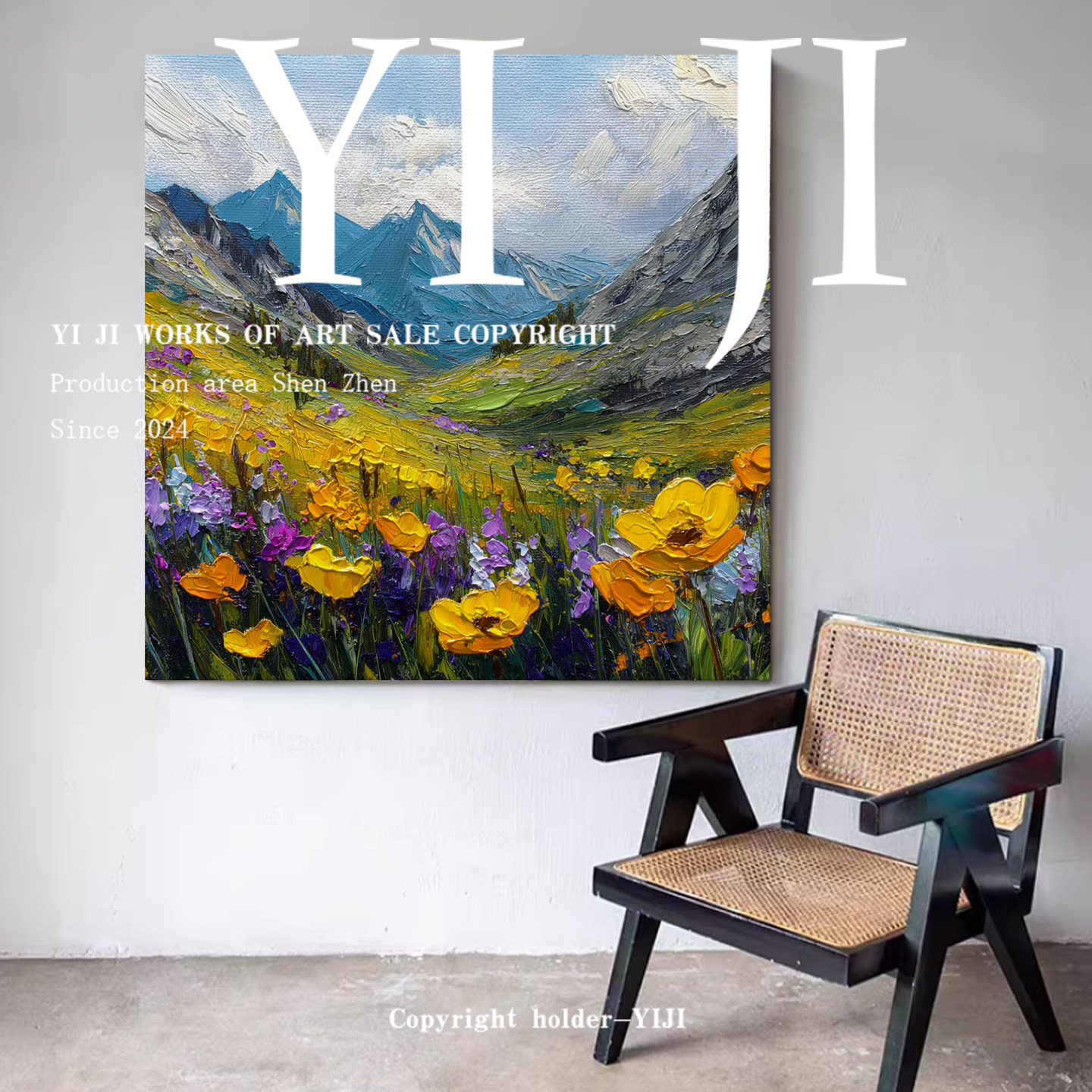YJ.ART原创手绘《灿野峦歌》高档自然山景艺术餐厅肌理装饰挂画