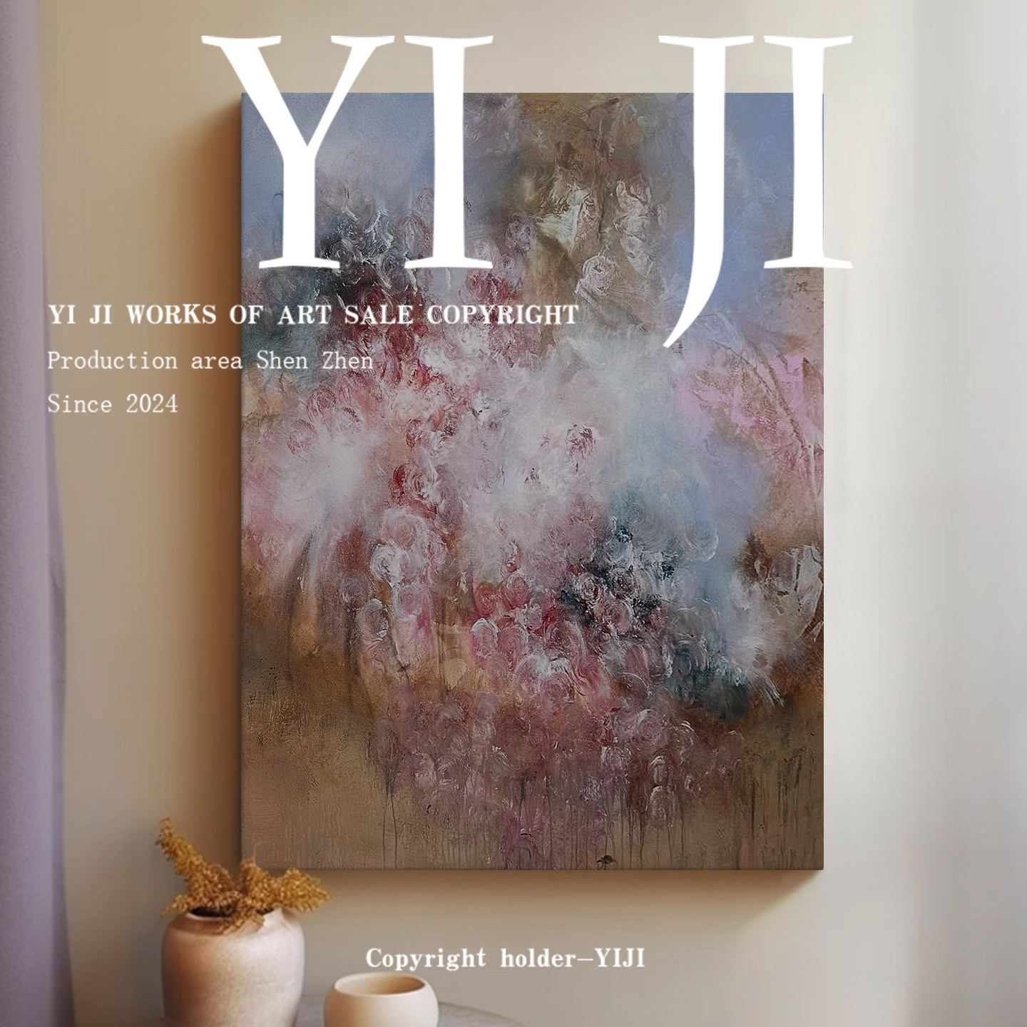 YJ.ART原创手绘《柔绽谧语》侘寂风抽象系卧室客厅手工艺术挂画