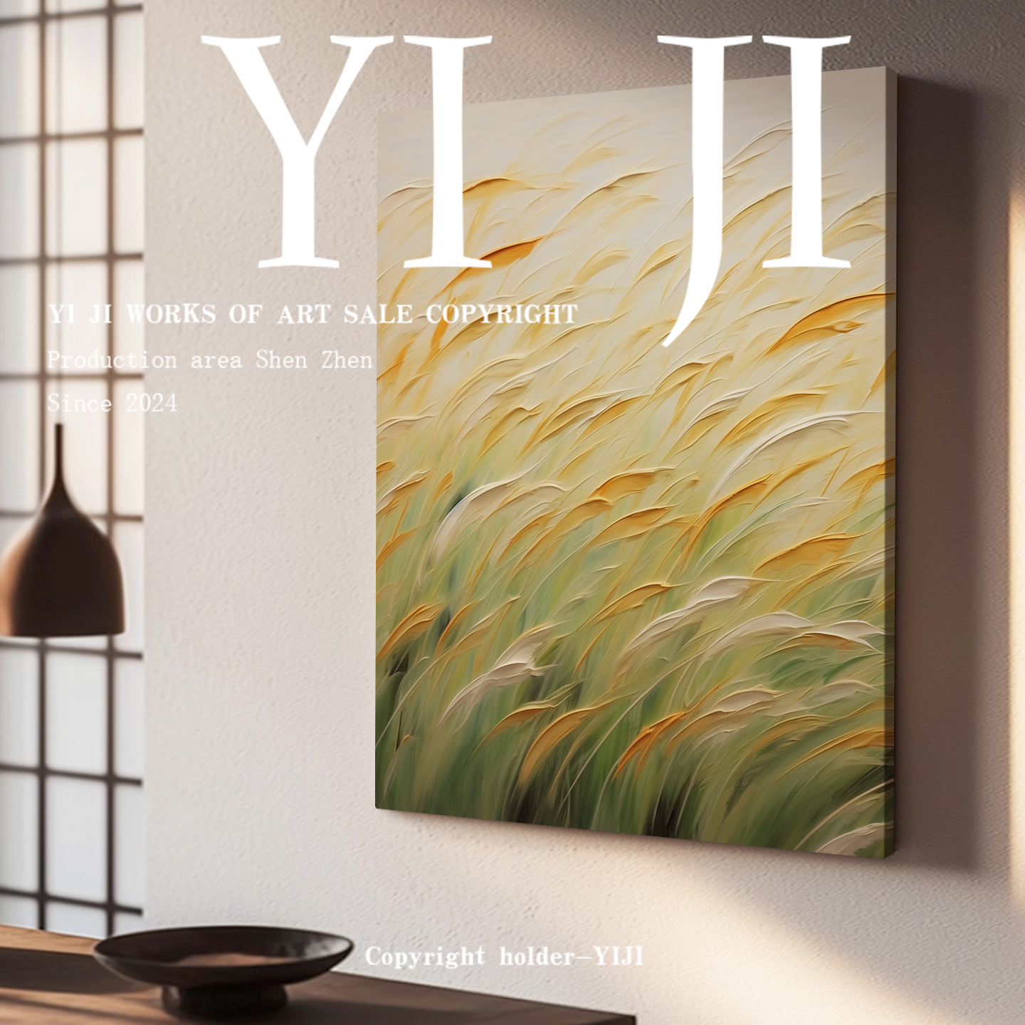 YJ.ART原创手绘《风之韵律》表现主义麦田风景治愈系餐厅卧室挂画
