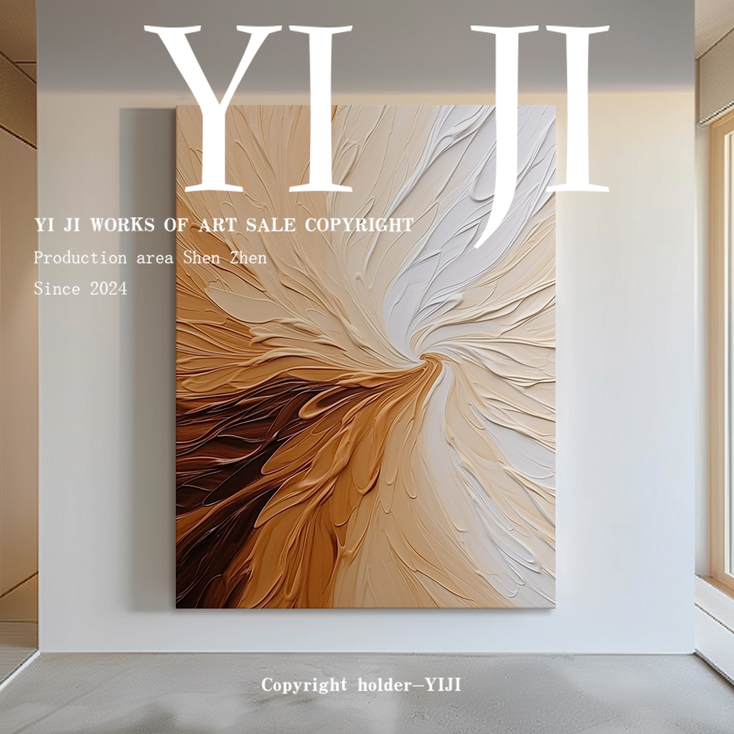 YJ.ART原创手绘《梨色云生》MUJI风高级感抽象厚涂纹理玄关卧室画