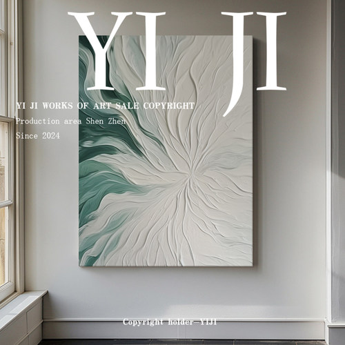 YJ.ART原创手绘《碧落流光》北欧现代感抽象绿色肌理氛围酒店挂画