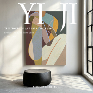 YJ.ART原创手绘《屏息思考》侘寂风茶室休闲装饰画艺术肌理抽象画