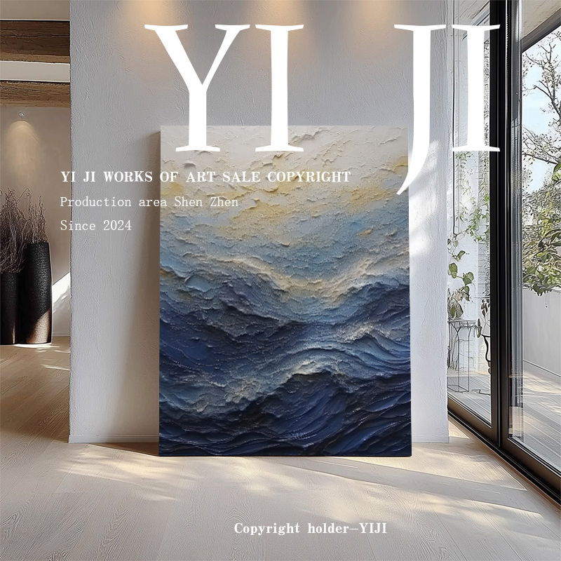 YJ.ART原創(chuàng)手繪《瀾濤》侘寂風(fēng)入戶玄關(guān)設(shè)計(jì)師抽象藝術(shù)肌理感油畫